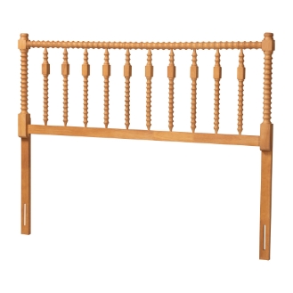 Baxton Studio Juliette Turned Spindle Headboard - Crafted Wood Panel with Decorative Spoke Design for Cottage Farmhouse Bedroom, Queen, Oak Brown