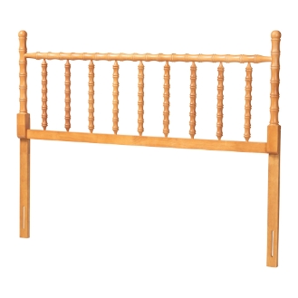 Baxton Studio Edaline Bamboo Motif Headboard - Crafted Wood Panel with Decorative Turned Spindle Design for Boho Costal Bedroom, King, Oak Brown