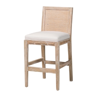 bali & pari Ashford Whitewash Rattan Counter Stool - Mahogany Wood Frame with Handwoven Wicker Backrest and Braided Rope Inserts for Coastal Kitchen