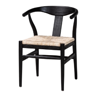 bali & pari Fika Wishbone Dining Chair with Handwoven Seagrass Seat - Mahogany Wood Frame Armchair for Modern Coastal Dining Rooms, Black
