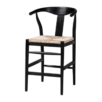 bali & pari Fika Wishbone Counter Stool with Handwoven Seagrass Seat - Mahogany Wood Frame Counter Height Seating for Kitchen Island or Dining Area, Black