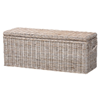 bali & pari Clarette Whitewashed Rattan Storage Bench - Handwoven Wicker Storage Trunk with Lift-Top Lid, Boho Coastal Seating for Living Room, Bedroom, or Entryway