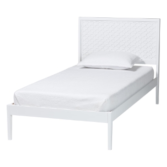 Baxton Studio Lara Twin Platform Bed - Modern Wood Bed Frame with Laser-Cut Decorative Headboard Overlay, White