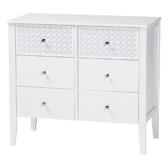 Baxton Studio Lara Dresser - 6-Drawer Bedroom Storage Chest with Laser-Cut Geometric Overlay for Clothing and Organization, White
