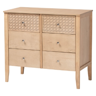 Baxton Studio Lara Dresser - 6-Drawer Bedroom Storage Chest with Laser-Cut Geometric Overlay for Clothing and Organization, Oak Brown