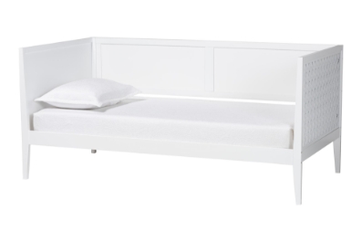 Baxton Studio Lara Twin Daybed - Modern Wood Bed Frame with Wraparound Laser-Cut Decorative Headboard Overlay, White