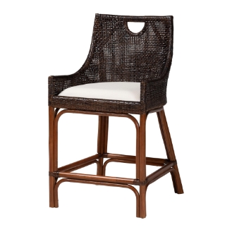 bali & pari Petra Natural Rattan Counter Stool - Handwoven Wicker Accent Stool with Wingback Profile and Cutout Handle, Espresso