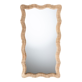 bali & pari Hasana Natural Rattan Floor Mirror - Scalloped Frame Full Length Accent Mirror for Bedroom or Entryway