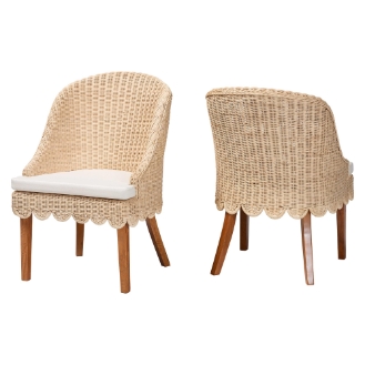 bali & pari Mabel Natural Rattan 2-Piece Dining Chair Set - Handwoven Wicker Accent Chair with Wingback Frame and Seat Cushion for Kitchen or Dining Room