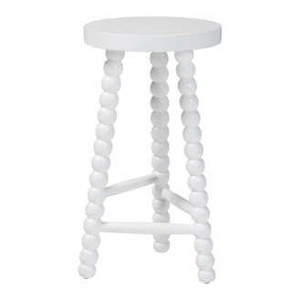 bali & pari David Acacia Wood Bobbin Counter Stool - Sculptural Backless Accent Stool for Kitchen Island or Lounge with Footrest, White