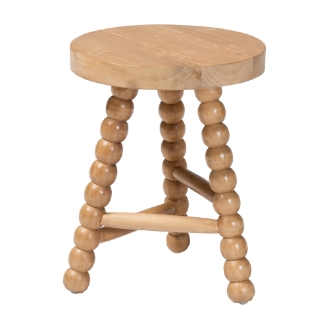 bali & pari David Acacia Wood Multipurpose Accent Stool - Turned Bobbin Decorative Side ottoman with Tripod Base, Natural Brown