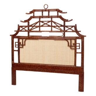bali & pari Tamiko Marbled Tortoise Rattan Freestanding Headboard - Pagoda Inspired Standalone Headboard with Handwoven Panel, King