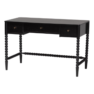 Baxton Studio Lucera Bobbin Writing Desk - 3-Drawer Home Office Desk with Spindle Frame, Black