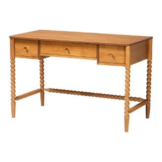 Baxton Studio Lucera Bobbin Writing Desk - 3-Drawer Home Office Desk with Spindle Frame, Oak Brown