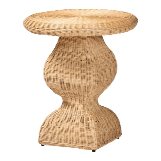 bali & pari Hideo Natural Rattan End Table - Handwoven Wicker Sculptural Accent Table with Pedestal Base