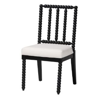 bali & pari Deya Bobbin Dining Chair - Wood Side Chair with Upholstered Seat and Spindle Backrest, Black