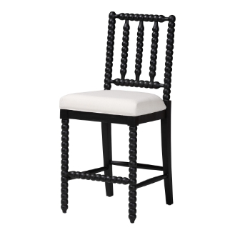 bali & pari Deya Bobbin Counter Stool - Sculptural Wood Kitchen Seating with Upholstered Seat and Spindle Back, Black