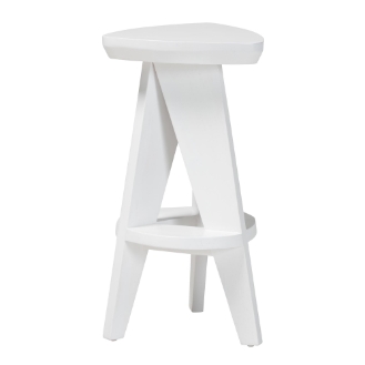 bali & pari Roy Wood Counter Stool - Sculptural Backless Accent Stool with Geometric Base and Integrated Footrest, White