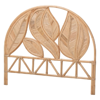 bali & pari Lifen Natural Rattan Standalone Headboard - Handcrafted Panel Headboard with Leaf Motif, Queen