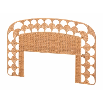 bali & pari Felician Natural Rattan Standalone Headboard - Handwoven Wicker Panel Headboard with Scalloped Fan Motif, King