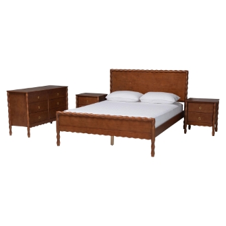 Baxton Studio Seamus 4-Piece Bedroom Set with 2 Nightstands, Queen