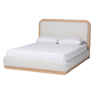Baxton Studio Aiman Upholstered Platform Bed with Faux Leather Trim, Queen