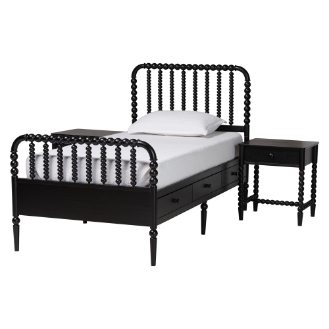 Baxton Studio Lucera 3-Piece Bedroom Set, Twin, Black
