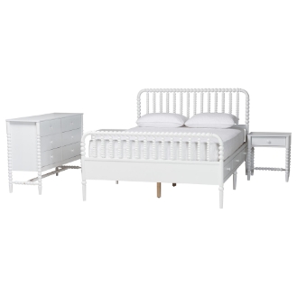 Baxton Studio Lucera 4-Piece Bedroom Set, Queen, White
