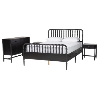 Baxton Studio Lucera 4-Piece Bedroom Set, Queen, Black