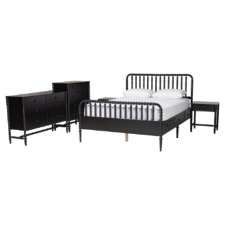 Baxton Studio Lucera 5-Piece Bedroom Set, Queen, Black