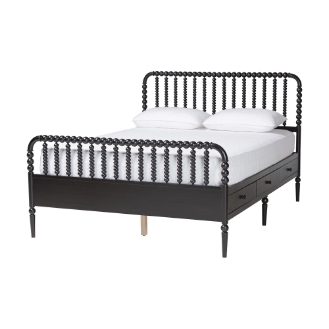 Baxton Studio Lucera 6-Drawer Platform Bed with Bobbin Frame, Queen, Black