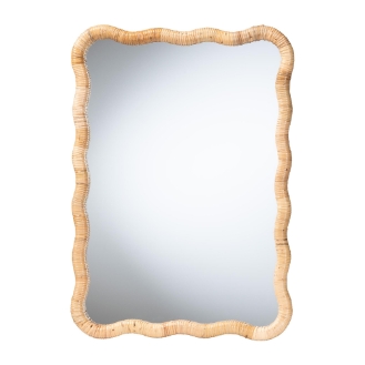 bali & pari Rasida Scalloped Natural Rattan Wall Mirror, Rectangle