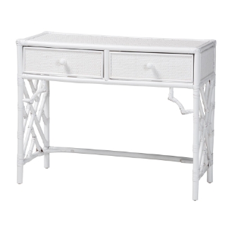 bali & pari Lindie Natural Rattan Writing Desk with Two Drawers, White