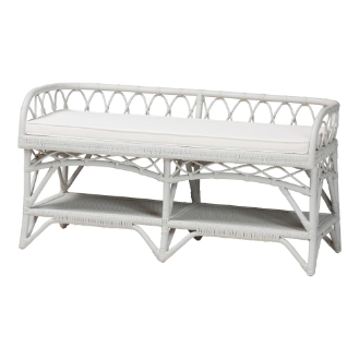 bali & pari Leryn Natural Rattan Bench with Shelf, White