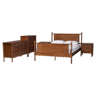 Baxton Studio Danette Bobbin Wood  5-Piece Bedroom Set, Queen