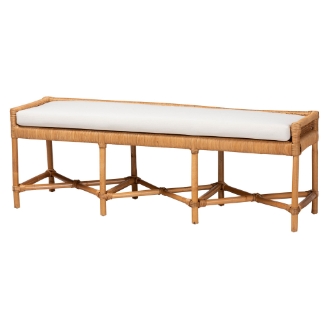 bali & pari Adonia Natural Rattan Accent Bench with Cushioned Seat