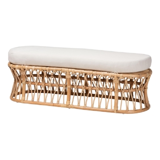 bali & pari Adelpha Natural Rattan Accent Bench with Cushioned Seat