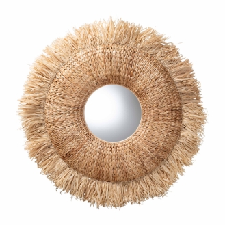 bali & pari Ashra Natural Rattan and Seagrass Wall Mirror with Fringe Edge Border