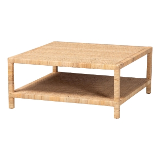 bali & pari Kalimantan Natural Rattan Coffee Table with Shelf, Square