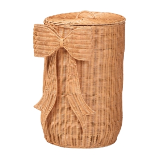 bali & pari Creusa Natural Rattan Laundry Basket with Bow Detail, Tall