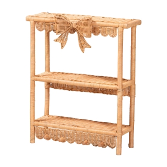 bali & pari Creusa Natural Rattan 2-Tier Wall Shelf with Bow Detail