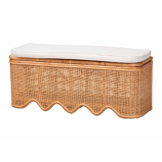 bali & pari Rivka Natural Rattan Storage Bench with Scalloped Base and Cushion