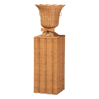 bali & pari Chie Natural Rattan Urn and Pedestal Set with Scalloped Edge Detail