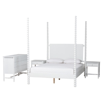 Baxton Studio Cherene 4-Piece Bedroom Set, White, Queen