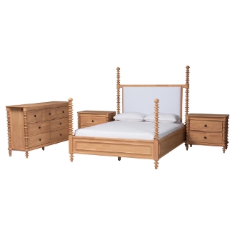 Baxton Studio Aleda 4-Piece Bedroom Set with 2-Drawer Nightstands, Queen, Beech Brown