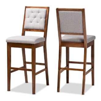 Baxton Studio Gideon Modern and Contemporary Grey Fabric Upholstered and Walnut Brown Finished Wood 2-Piece Bar Stool Set