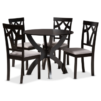 Baxton Studio Rasa Modern and Contemporary Grey Fabric Upholstered and Dark Brown Finished Wood 5-Piece Dining Set