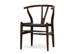 Baxton Studio Wishbone Chair - Brown Wood Y Chair with Black Seat