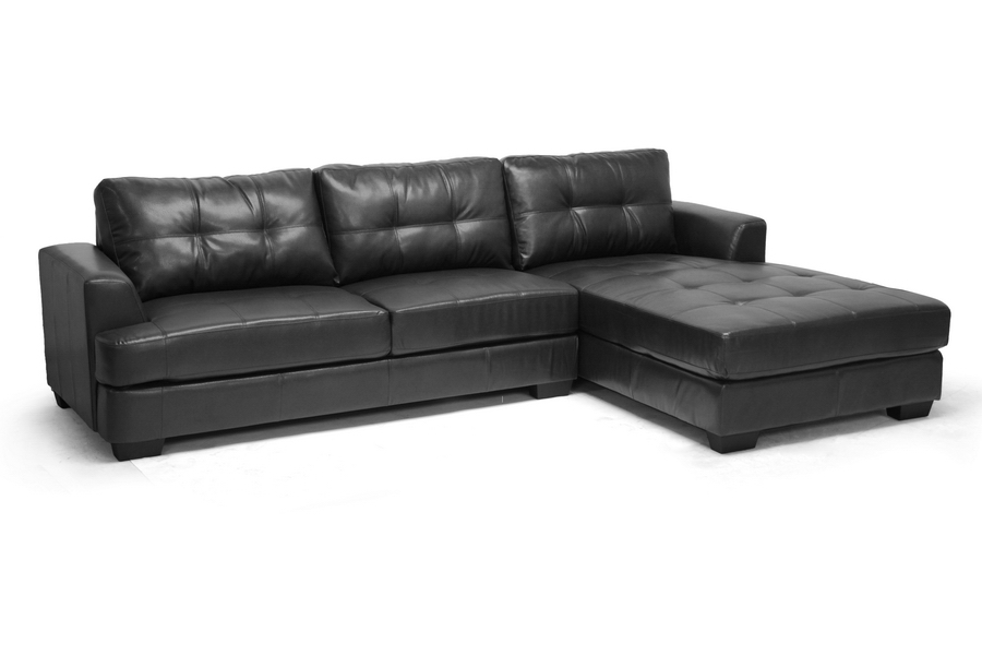 Baxton Studio Dobson Black Leather, Leather Sofa With Chaise Lounge