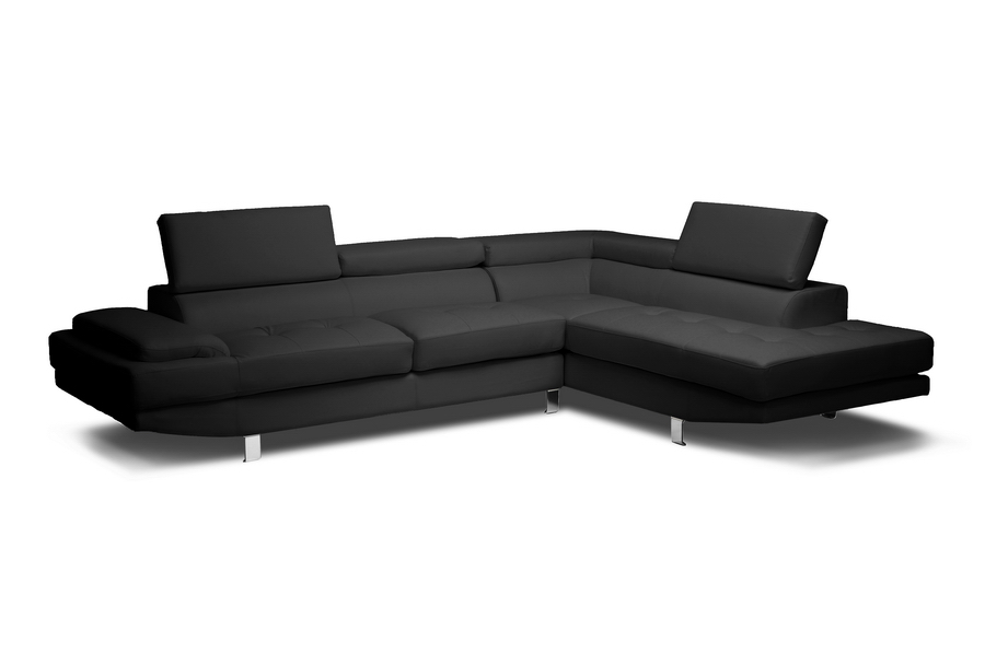 Baxton Studio Selma Black Leather, Dobson Black Leather Modern Sectional Sofa